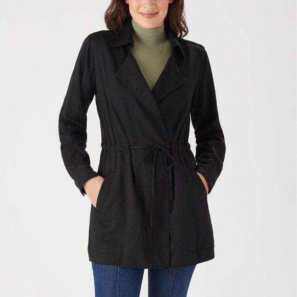 Duluth Trading CO Women's Black Tencel Cascading Trench Jacket Size 1X Comfy - Picture 1 of 9